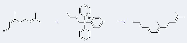 n-Butyltriphenylphosphonium bromide can react with 3,7-dimethyl-octa-2,6-dienal to produce 2,6-dimethyl-dodeca-2,6,8-triene